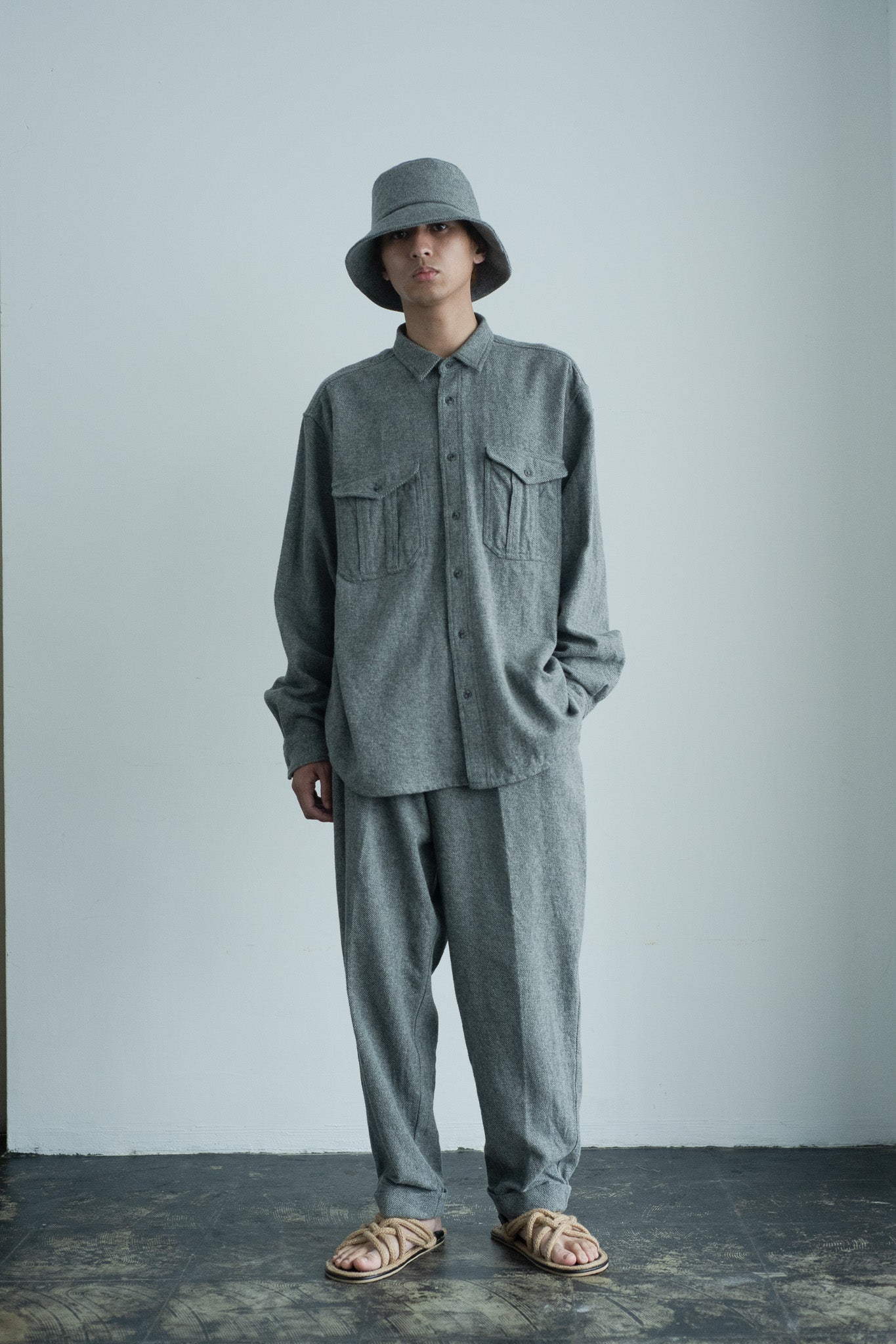cotton tweed shirt jacket sky gray